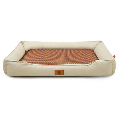 Khaki Rectangular Pet Bed with Removable Cooling Mat â€“ Durable 600D Oxford Fabric Dog & Cat Bed, High-Rebound PP Cotton Filling, Non-Slip Base, for Medium to Large Breeds, Includes Free Cooling Pad(Size:L)