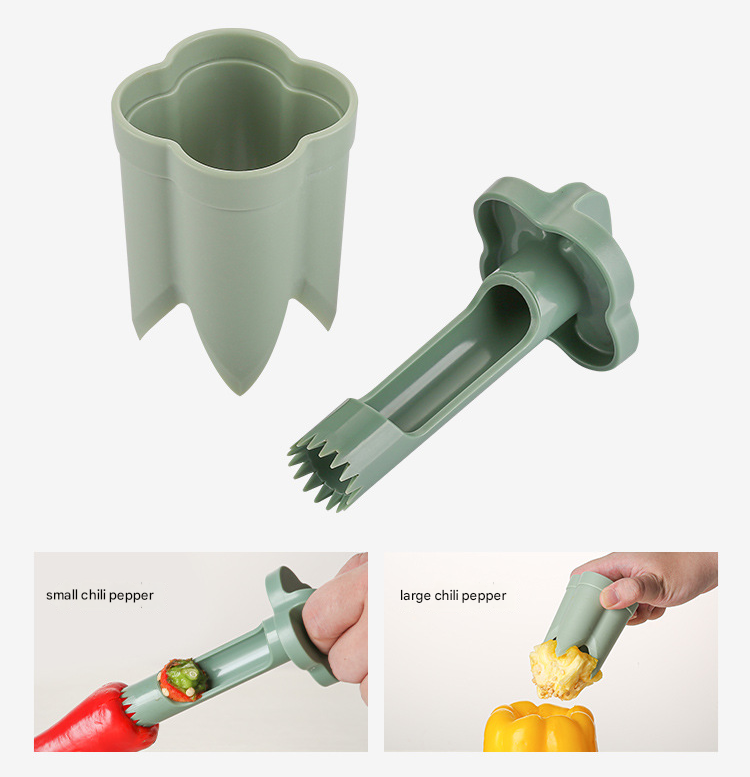 2-Pack ABS Vegetable Core Remover â€“ White & Green, Dual Inner Channel Design, Stackable Kitchen Tool for Peppers Tomatoes Apples