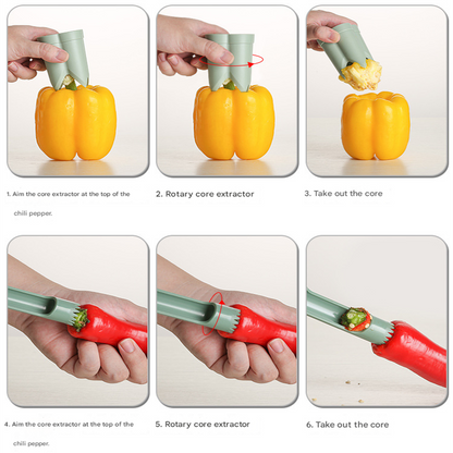 2-Pack ABS Vegetable Core Remover â€“ White & Green, Dual Inner Channel Design, Stackable Kitchen Tool for Peppers Tomatoes Apples