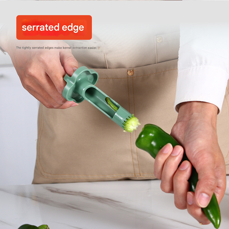 2-Pack ABS Vegetable Core Remover â€“ White & Green, Dual Inner Channel Design, Stackable Kitchen Tool for Peppers Tomatoes Apples