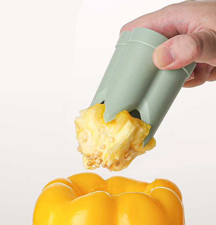 2-Pack ABS Vegetable Core Remover â€“ White & Green, Dual Inner Channel Design, Stackable Kitchen Tool for Peppers Tomatoes Apples