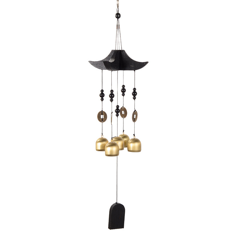 Brass Wind Chime with Wooden Pagoda Top â€“ Elegant Metal Door & Home Decor Ornament