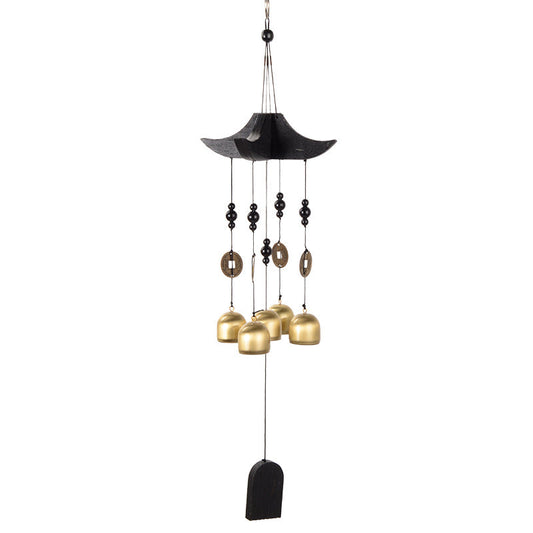 Brass Wind Chime with Wooden Pagoda Top â€“ Elegant Metal Door & Home Decor Ornament
