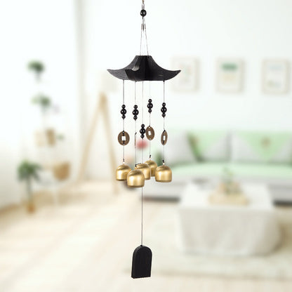 Brass Wind Chime with Wooden Pagoda Top â€“ Elegant Metal Door & Home Decor Ornament