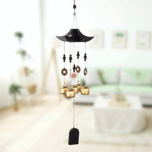 Brass Wind Chime with Wooden Pagoda Top â€“ Elegant Metal Door & Home Decor Ornament