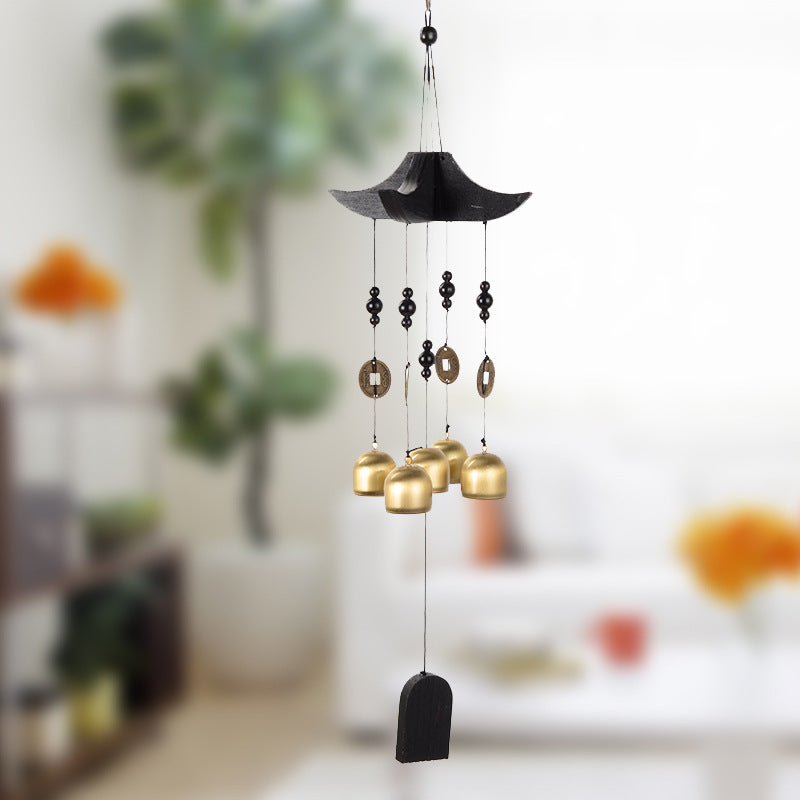 Brass Wind Chime with Wooden Pagoda Top â€“ Elegant Metal Door & Home Decor Ornament
