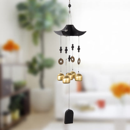 Brass Wind Chime with Wooden Pagoda Top â€“ Elegant Metal Door & Home Decor Ornament