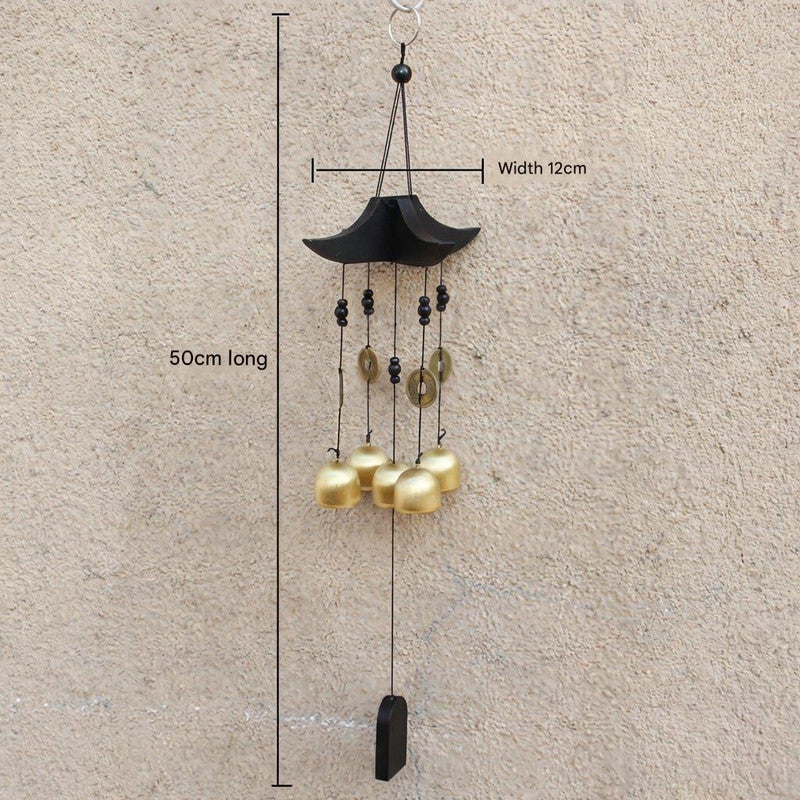Brass Wind Chime with Wooden Pagoda Top â€“ Elegant Metal Door & Home Decor Ornament