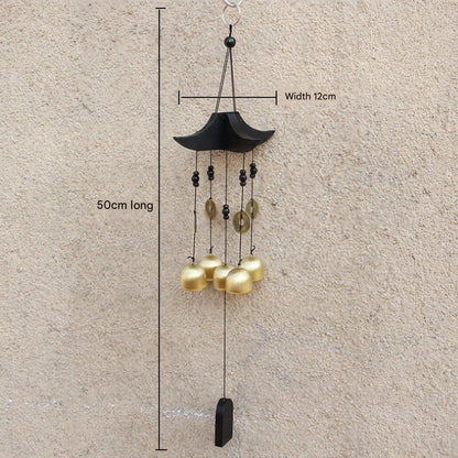 Brass Wind Chime with Wooden Pagoda Top â€“ Elegant Metal Door & Home Decor Ornament