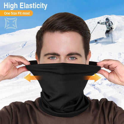 Black and gray Multi-Functional Thermal Neck Gaiter â€“ Windproof, Stretchable Face & Head Cover for Skiing, Cycling, Hiking and Outdoor Activities
