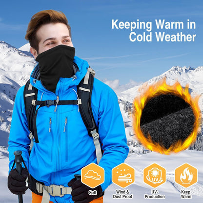 Black and gray Multi-Functional Thermal Neck Gaiter â€“ Windproof, Stretchable Face & Head Cover for Skiing, Cycling, Hiking and Outdoor Activities