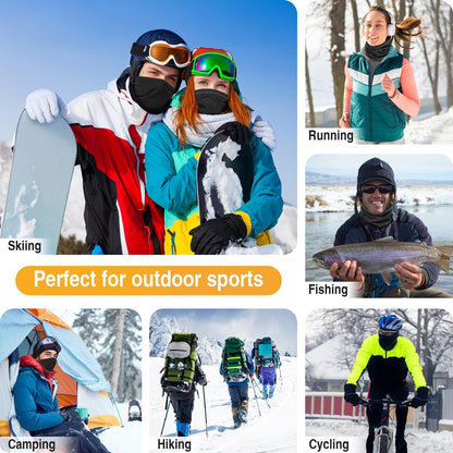 Black and gray Multi-Functional Thermal Neck Gaiter â€“ Windproof, Stretchable Face & Head Cover for Skiing, Cycling, Hiking and Outdoor Activities