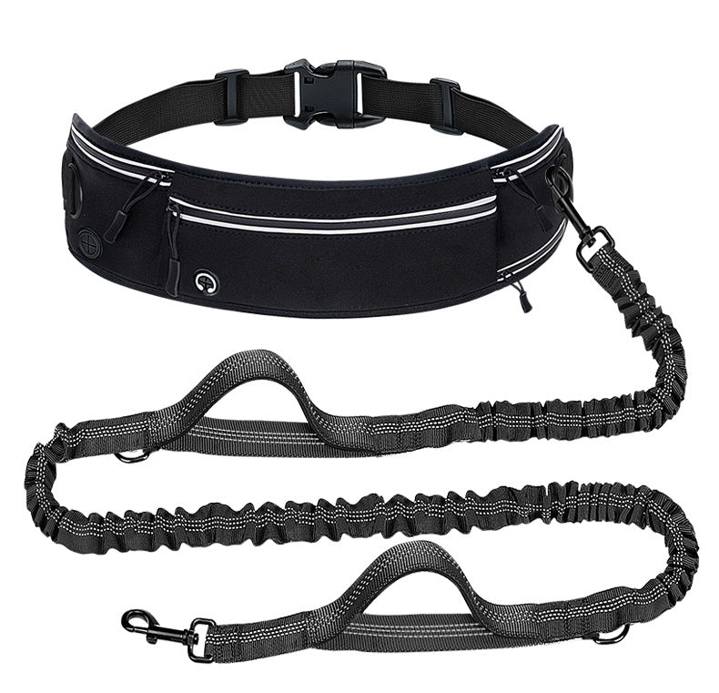 Black Shock-Absorbing Running & Dog Walking Belt â€“ Integrated Waist Pack with Retractable Traction Rope and Ergonomic Support