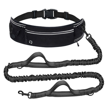 Black Shock-Absorbing Running & Dog Walking Belt â€“ Integrated Waist Pack with Retractable Traction Rope and Ergonomic Support
