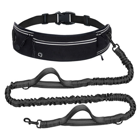 Black Shock-Absorbing Running & Dog Walking Belt â€“ Integrated Waist Pack with Retractable Traction Rope and Ergonomic Support