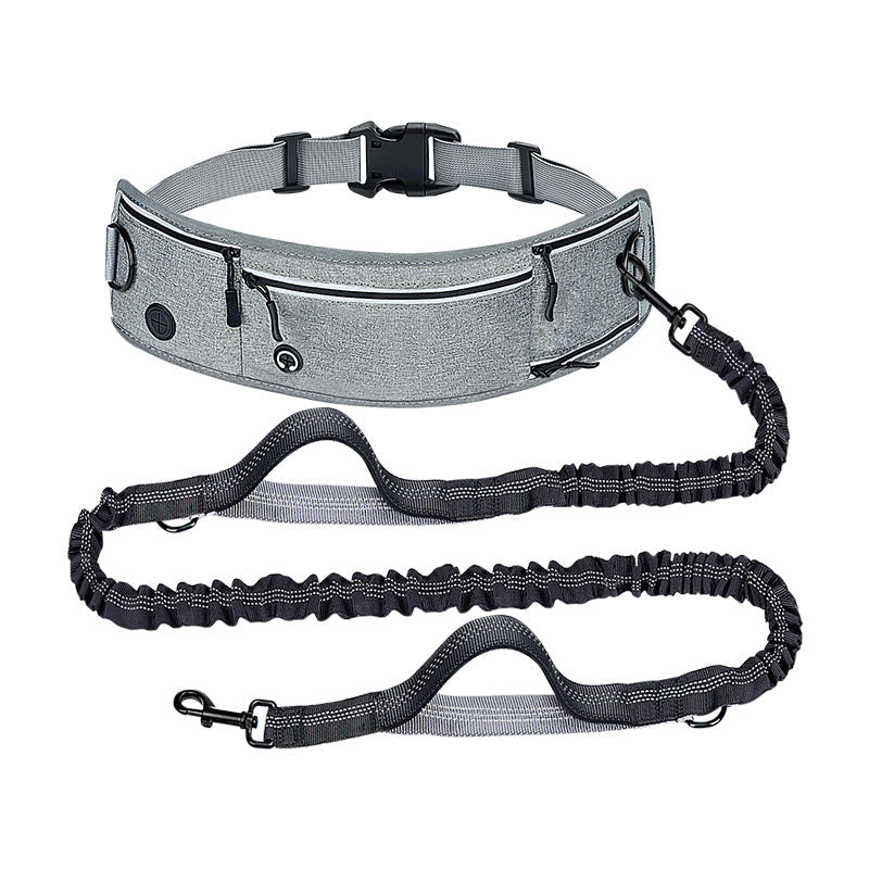 Grey Shock-Absorbing Running & Dog Walking Belt â€“ Integrated Waist Pack with Retractable Traction Rope and Ergonomic Support