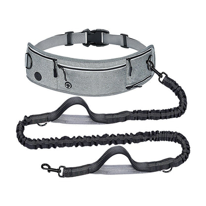 Grey Shock-Absorbing Running & Dog Walking Belt â€“ Integrated Waist Pack with Retractable Traction Rope and Ergonomic Support