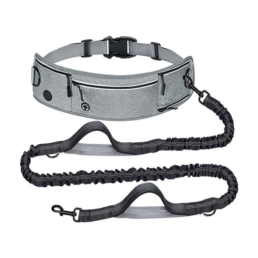 Grey Shock-Absorbing Running & Dog Walking Belt â€“ Integrated Waist Pack with Retractable Traction Rope and Ergonomic Support