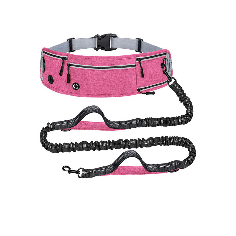 Pink Shock-Absorbing Running & Dog Walking Belt â€“ Integrated Waist Pack with Retractable Traction Rope and Ergonomic Support