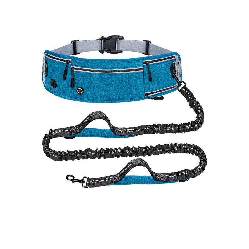 Blue Shock-Absorbing Running & Dog Walking Belt â€“ Integrated Waist Pack with Retractable Traction Rope and Ergonomic Support