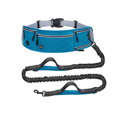 Blue Shock-Absorbing Running & Dog Walking Belt â€“ Integrated Waist Pack with Retractable Traction Rope and Ergonomic Support