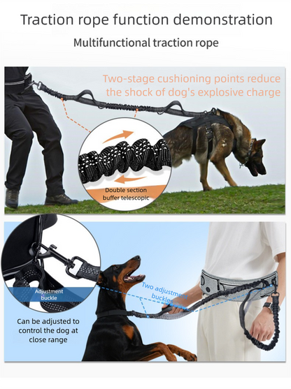 Blue Shock-Absorbing Running & Dog Walking Belt â€“ Integrated Waist Pack with Retractable Traction Rope and Ergonomic Support