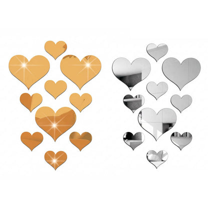 2-Pack Heart-Shaped Acrylic Mirror Wall Decals â€“ Multi-Size Set (Max ~10.5cm), Silver & Gold Finish, Removable Decorative Stickers
