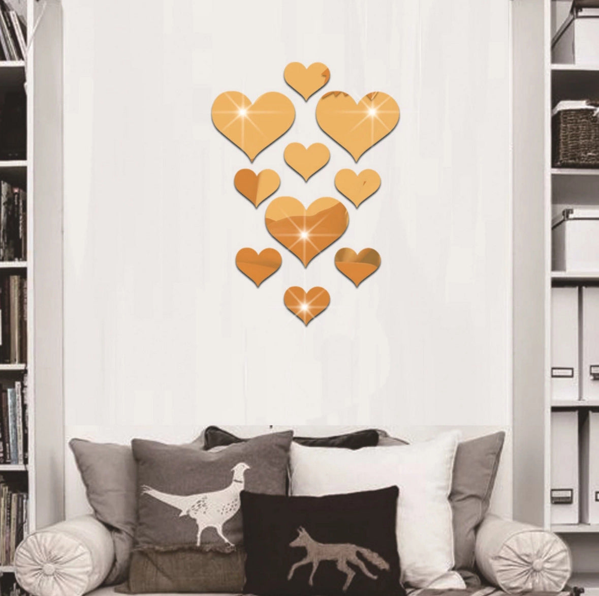 2-Pack Heart-Shaped Acrylic Mirror Wall Decals â€“ Multi-Size Set (Max ~10.5cm), Silver & Gold Finish, Removable Decorative Stickers