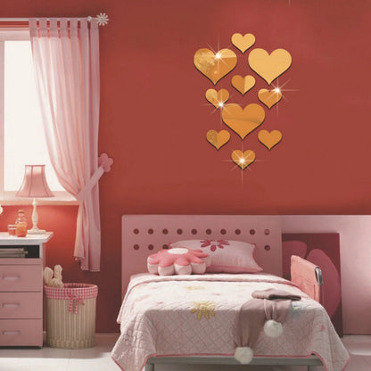 2-Pack Heart-Shaped Acrylic Mirror Wall Decals â€“ Multi-Size Set (Max ~10.5cm), Silver & Gold Finish, Removable Decorative Stickers
