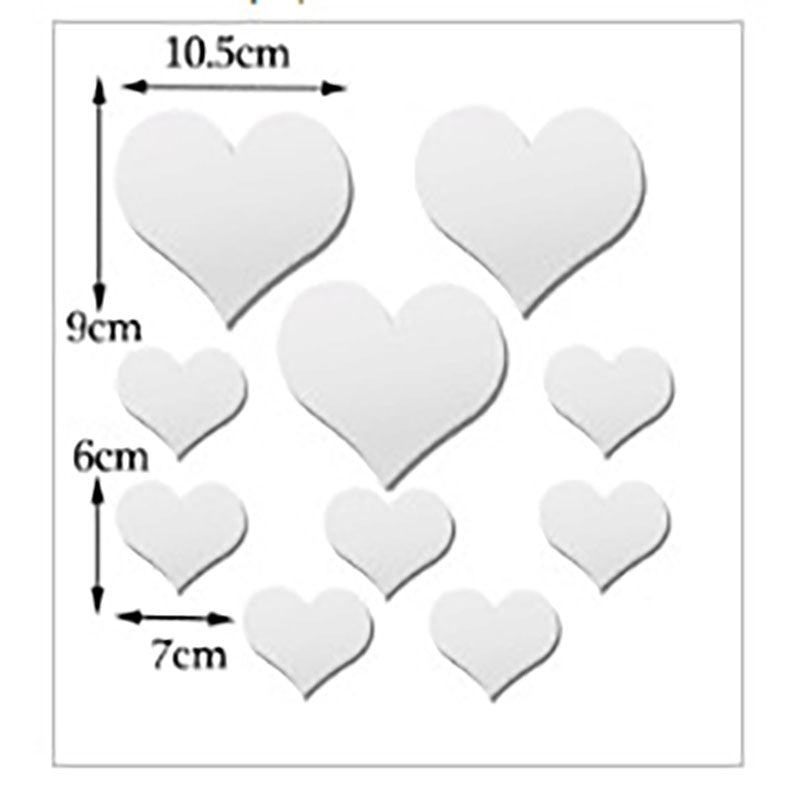 2-Pack Heart-Shaped Acrylic Mirror Wall Decals â€“ Multi-Size Set (Max ~10.5cm), Silver & Gold Finish, Removable Decorative Stickers