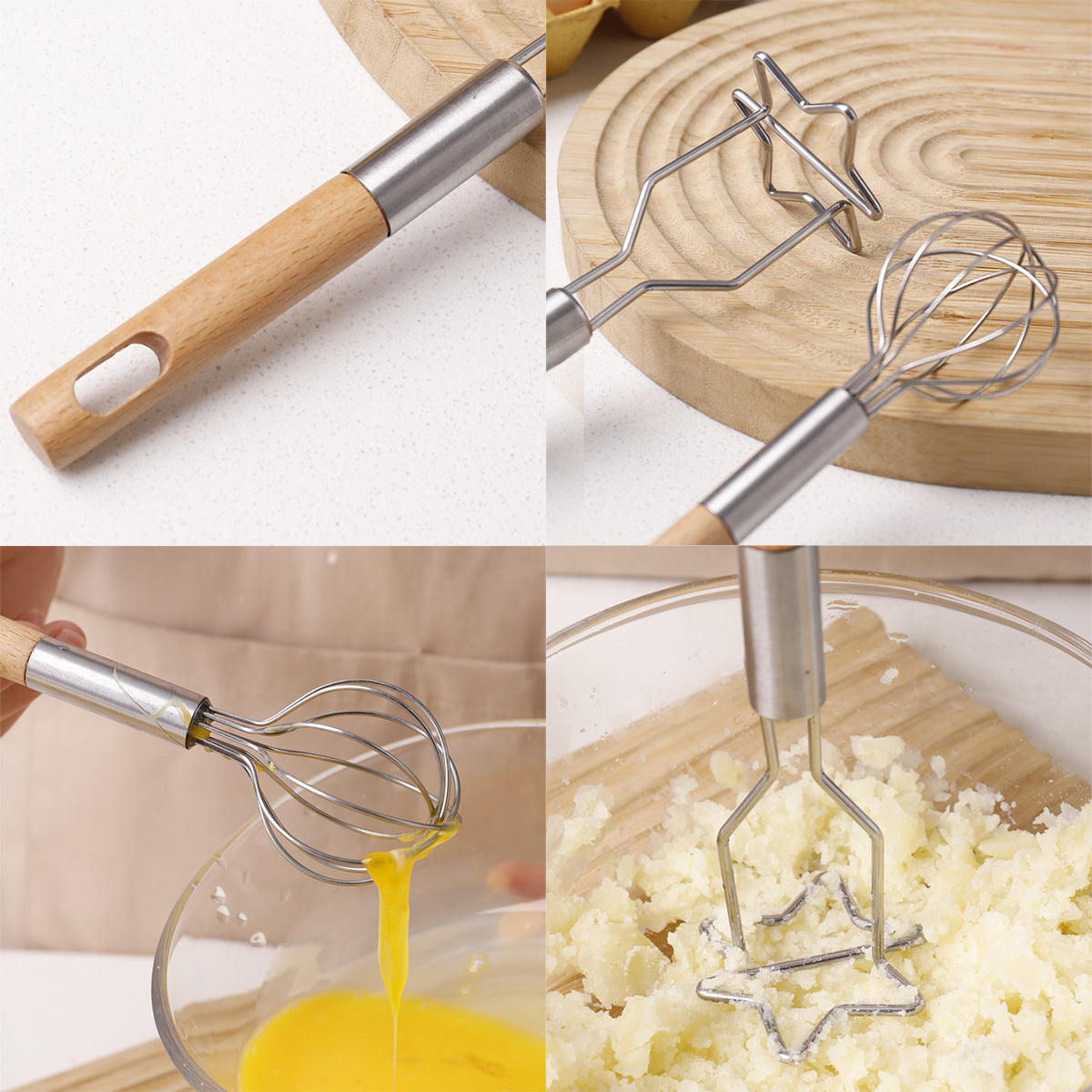2-Piece Kitchen Tool Set: Mini Whisk + Star-Shaped Potato Masher â€“ Compact for Egg Beating & Mashing