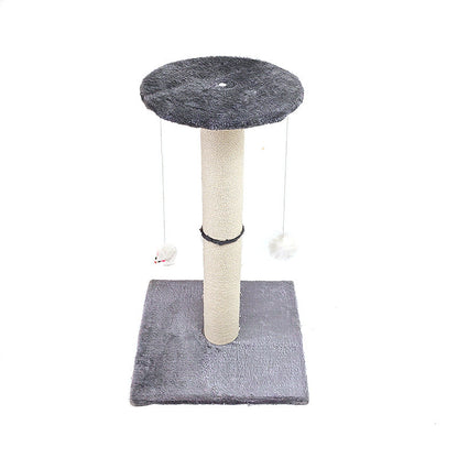 Grey Cat Climbing Frame with Sisal Scratching Post, Integrated Resting Platform and Hanging Pom-Pom Toys – Sturdy Floor Standing Cat Tree for Scratching, Climbing and Relaxation