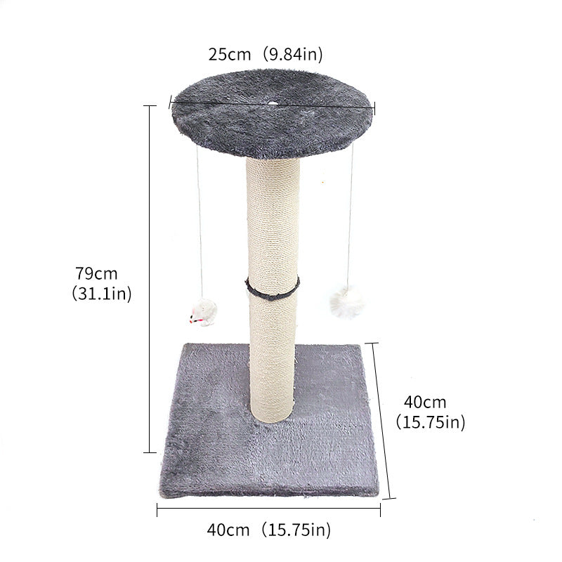 Grey Cat Climbing Frame with Sisal Scratching Post, Integrated Resting Platform and Hanging Pom-Pom Toys – Sturdy Floor Standing Cat Tree for Scratching, Climbing and Relaxation