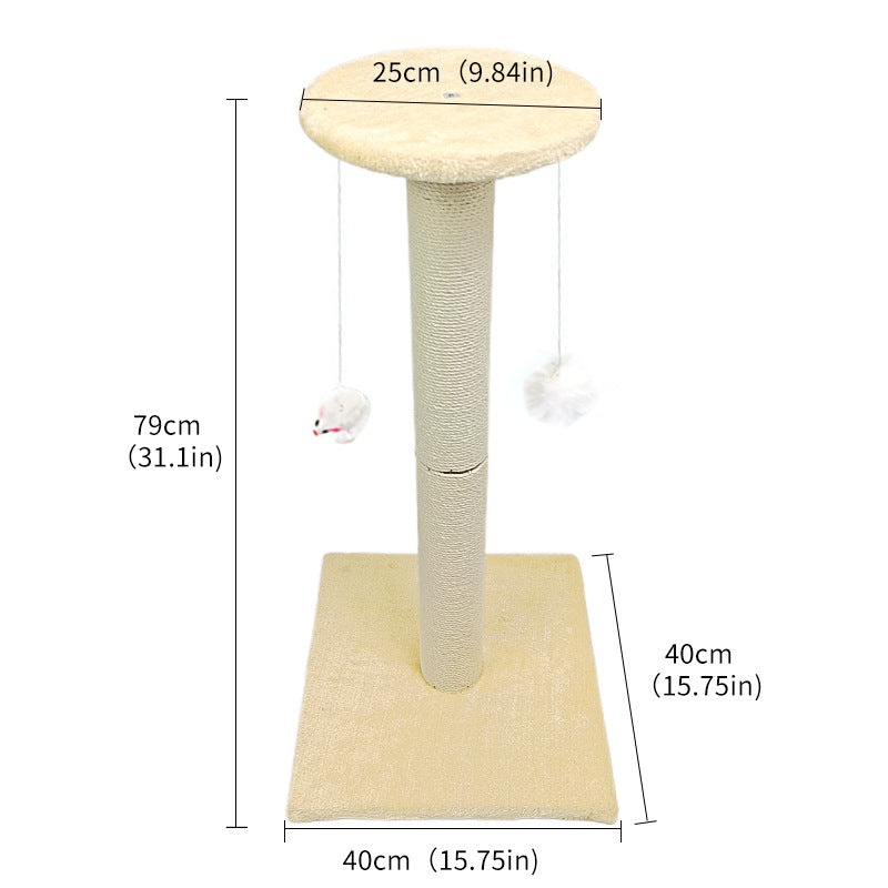 Beige Cat Climbing Frame with Sisal Scratching Post, Integrated Resting Platform and Hanging Pom-Pom Toys – Sturdy Floor Standing Cat Tree for Scratching, Climbing and Relaxation