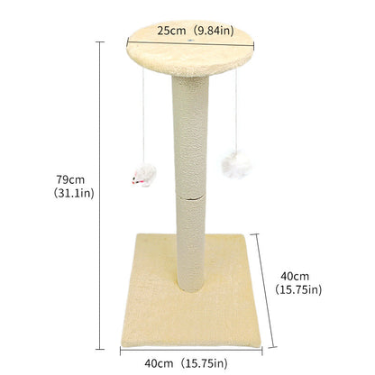 Beige Cat Climbing Frame with Sisal Scratching Post, Integrated Resting Platform and Hanging Pom-Pom Toys – Sturdy Floor Standing Cat Tree for Scratching, Climbing and Relaxation