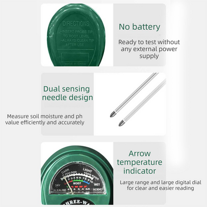 3-in-1 Soil Tester Meter for Moisture, pH and Light Intensity â€“ Battery-Free Analog Probe for Gardening, Farming and Plant Care