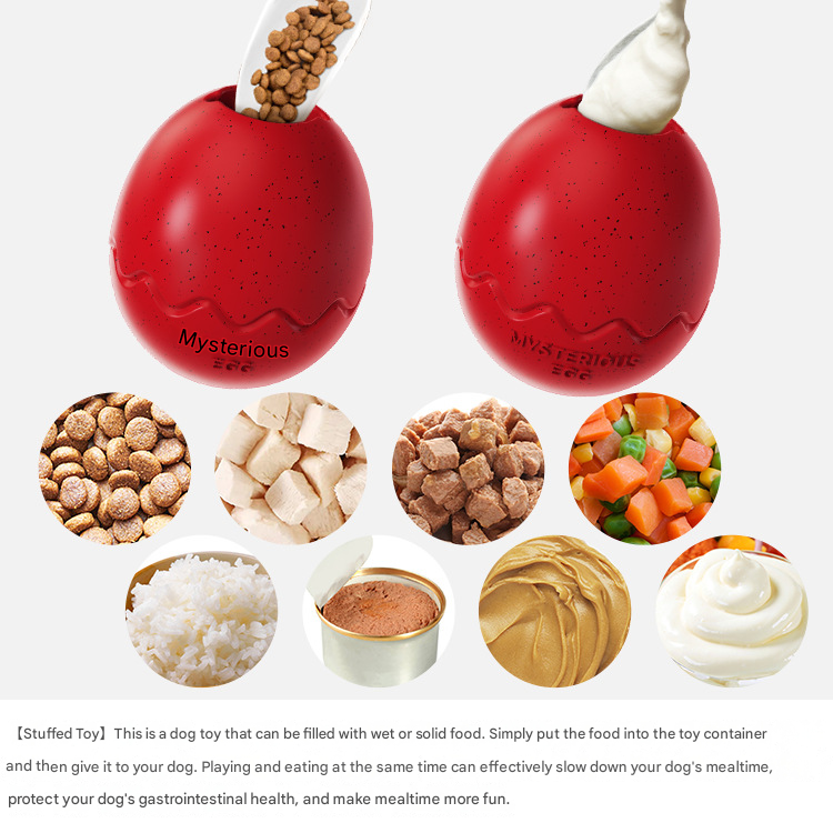 Red Mysterious Egg Slow-Feeder Treat Dispenser for Dogs – Food-Grade TPR Interactive Toy with 7 Internal Feeding Posts, Freezable and Dishwasher-Safe Design