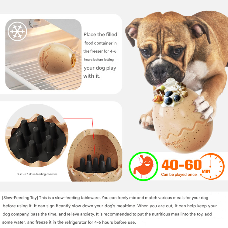 Yellow Mysterious Egg Slow-Feeder Treat Dispenser for Dogs – Food-Grade TPR Interactive Toy with 7 Internal Feeding Posts, Freezable and Dishwasher-Safe Design