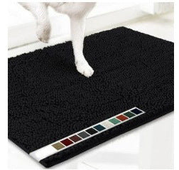 Black 50×80 cm Extra-Thick Chenille Floor Mat for Bathrooms and Pet Use – High-Density Absorbent, Non-Slip, Machine-Washable Rug for Dogs and Humans