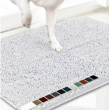 Bleached white 50×80 cm Extra-Thick Chenille Floor Mat for Bathrooms and Pet Use – High-Density Absorbent, Non-Slip, Machine-Washable Rug for Dogs and Humans
