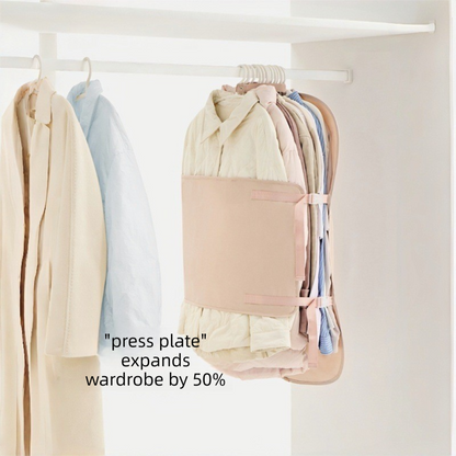 Apricot color Foldable Hanging Compression Board for Wardrobe Organization â€“ 90Ã—58 cm Ultra-Thin Garment Organizer with Adjustable Side Straps and Top Buckle, Holds Up to 30 Thin Jackets
