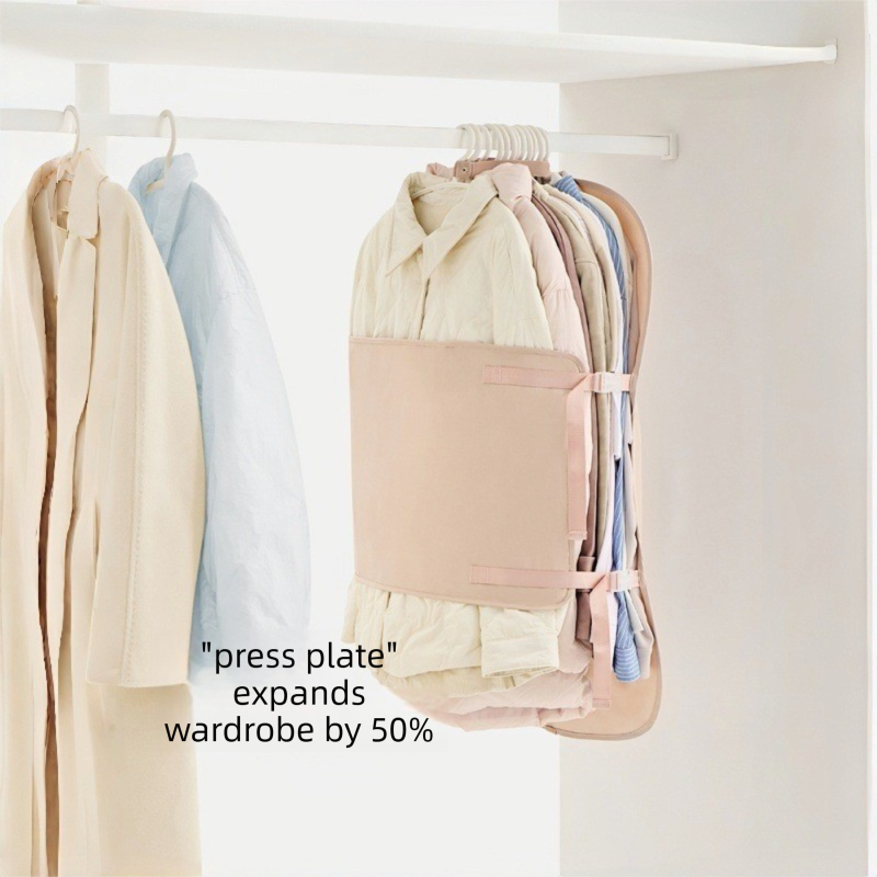 Pink Foldable Hanging Compression Board for Wardrobe Organization â€“ 90Ã—58 cm Ultra-Thin Garment Organizer with Adjustable Side Straps and Top Buckle, Holds Up to 30 Thin Jackets