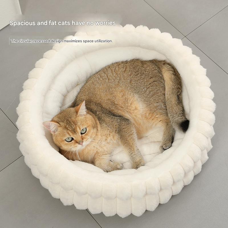 Pink Plush Round Pet Bed with Removable Cushion M Size, Thickened Warm Dog and Cat Nest for Small to Medium Pets, Cozy and Soft Sleeping Space for Home Use