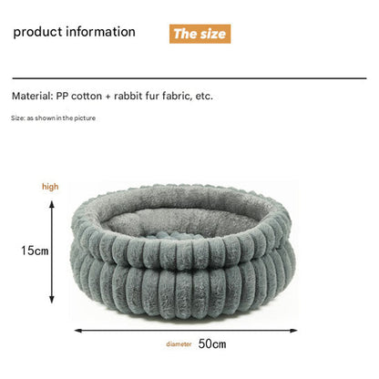 Grey Plush Round Pet Bed with Removable Cushion M Size, Thickened Warm Dog and Cat Nest for Small to Medium Pets, Cozy and Soft Sleeping Space for Home Use(Cut-out version)