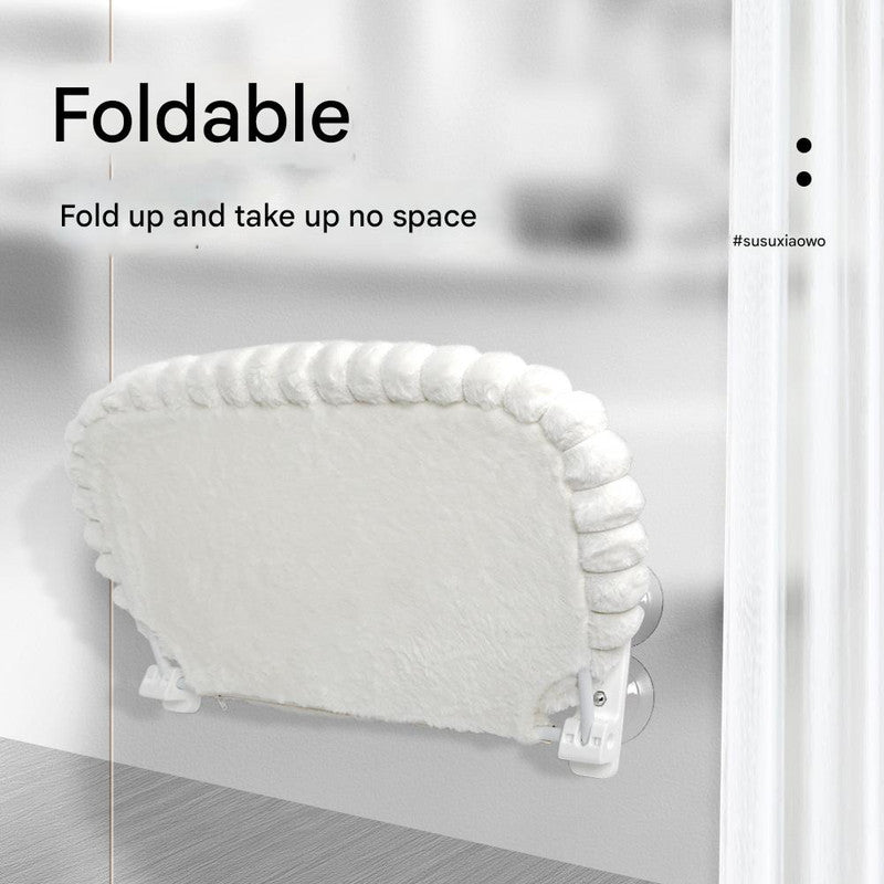 White Plush Cat Window Hammock with Strong Suction Cups, Faux Rabbit Fur Pet Bed for Cats and Small Dogs, Space-Saving Foldable Hanging Cat Perch for Sunbathing and Relaxation