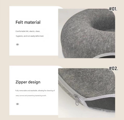Light grey Felt Donut Cat Bed with Zipper Tunnel Toy, Double-Layer Pet Cave for Cats, M Size (50x20cm), Cozy Hideaway for Indoor Cats
