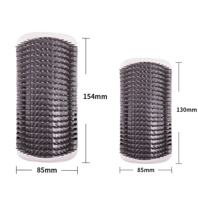 Grey Cat Corner Grooming Brush Set, 2-Piece Wall-Mounted Self-Groomer with Catnip, 288 & 314 Bristles, No-Shed Design for Scratching & Itch Relief, Large & Small Size Pet Grooming Tool