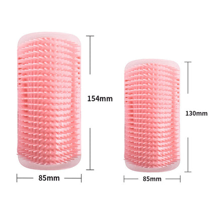 Pink Cat Corner Grooming Brush Set, 2-Piece Wall-Mounted Self-Groomer with Catnip, 288 & 314 Bristles, No-Shed Design for Scratching & Itch Relief, Large & Small Size Pet Grooming Tool