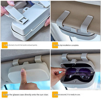 Grey Universal Car Sun Visor Glasses Case, No-Damage Installation Sunglasses Holder, Protective Eyewear Storage Box for Car Interior Accessories