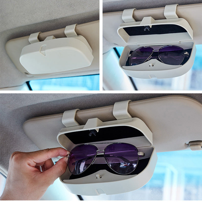 Grey Universal Car Sun Visor Glasses Case, No-Damage Installation Sunglasses Holder, Protective Eyewear Storage Box for Car Interior Accessories